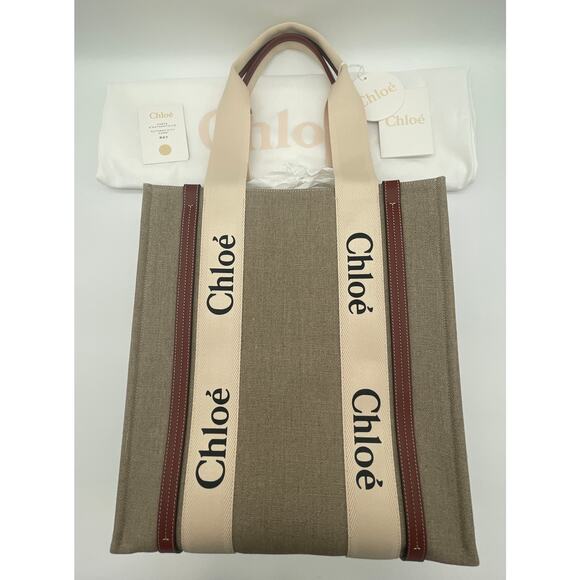 BRAND NEW CHLOE WOODY CANVAS TOTE SHOULDER BAG NWT! - Picture 8 of 13